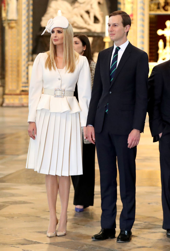 LONDON, ENGLAND - JUNE 03:  Ivanka Trump and Jared Kushner look on during the visit by US President Donald Trump and First Lady Melania Trump to Westminster Abbey on June 03, 2019 in London, England. President Trump's three-day state visit will include lunch with the Queen, and a State Banquet at Buckingham Palace, as well as business meetings with the Prime Minister and the Duke of York, before travelling to Portsmouth to mark the 75th anniversary of the D-Day landings. (Photo by Chris Jackson/Getty Images)